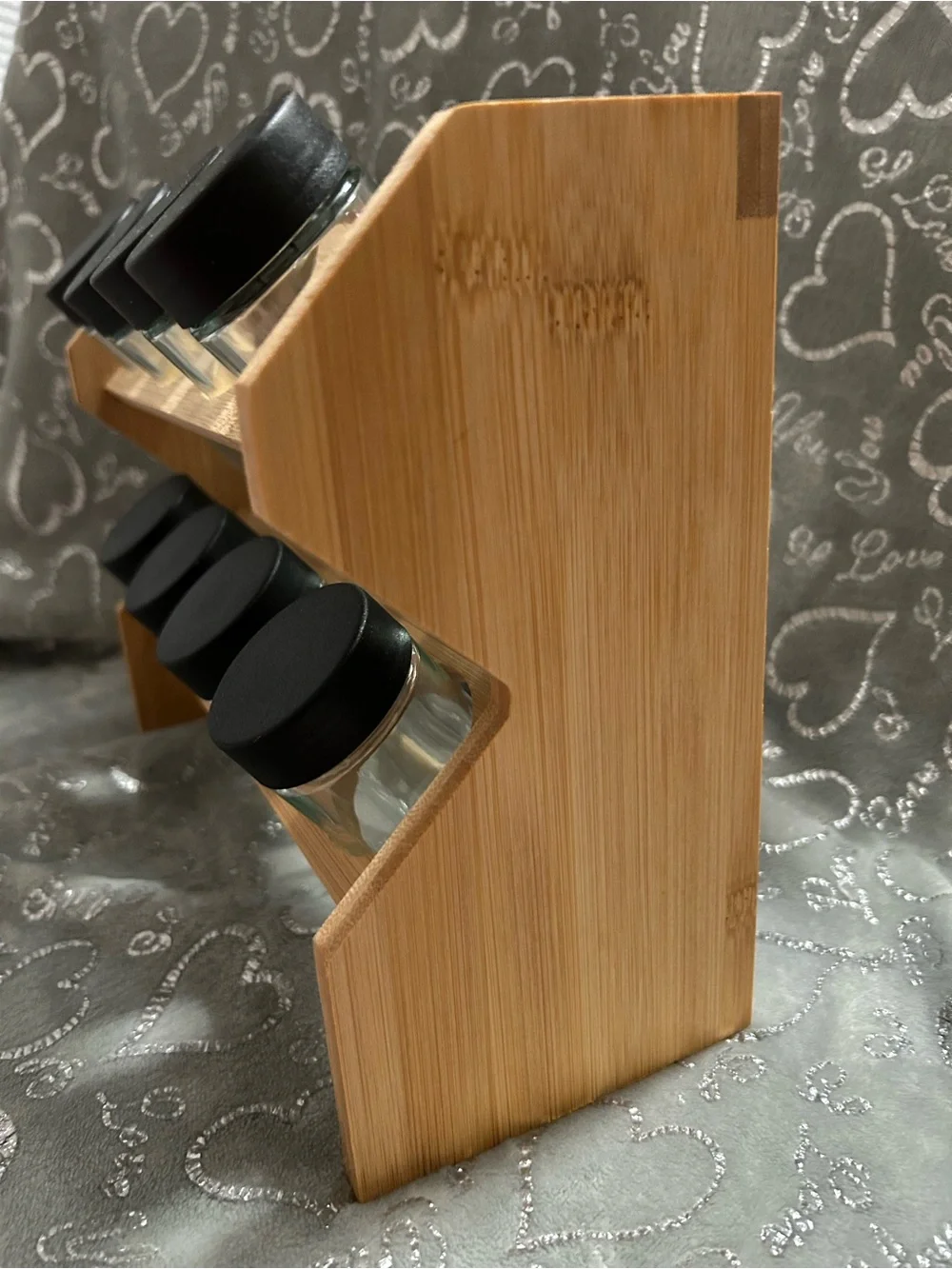 NWT Core Bamboo, Spice Rack with 8 Clear Jars and Black Lids